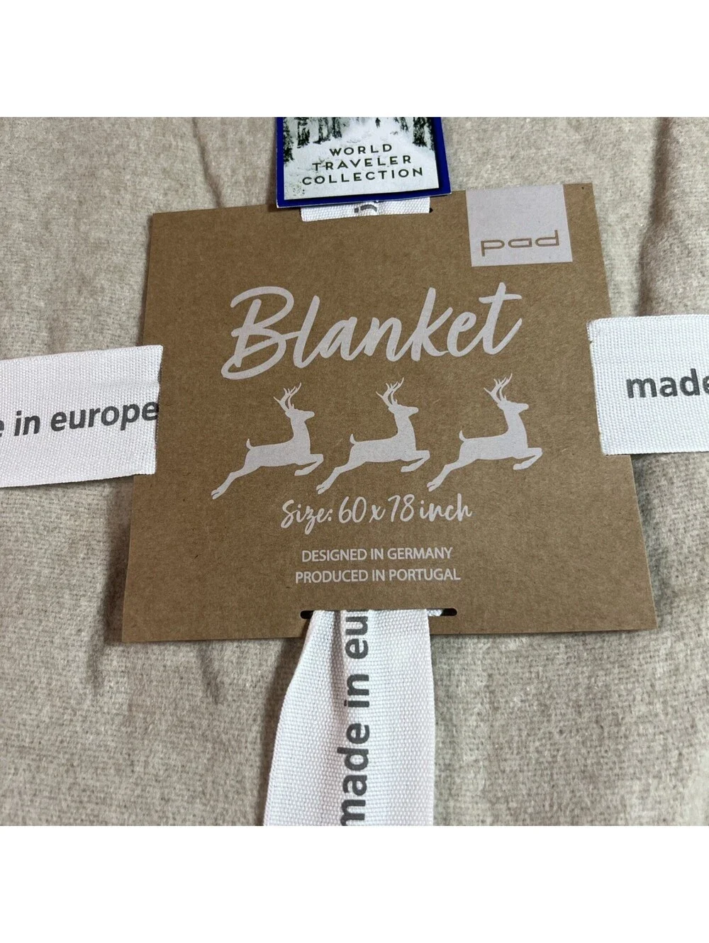 Pad World Traveler Reindeer Blanket 60” X 78”, New